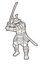 Samurai Warrior with Weapon and Armor Ronin Japanese Soldier Fighter Action Graphic Vector Royalty Free Stock Photo