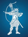 Samurai Warrior with Bow Weapon and Armor Ronin Japanese Soldier Fighter Action Graphic Vector