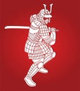 Samurai Warrior with Weapon and Armor Ronin Japanese Soldier Fighter Action Graphic Vector Royalty Free Stock Photo