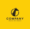 Animal Head giraffe logo icon Silhouette design vector illustration wildlife symbol with yellow background Royalty Free Stock Photo