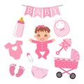 Cute baby girl elements collection.