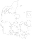 map of Denmark to study colorless with outline, black and white Royalty Free Stock Photo