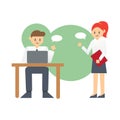 Business man and women team planning discussing project together in office flat vector illustration Royalty Free Stock Photo