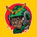 Pug dog head vector illustration with cyberpunk robot style