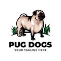 Cool pug dog concept logo vector icon illustration Royalty Free Stock Photo