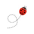 Cartoon ladybird icon. Ladybug flying on dotted route. Royalty Free Stock Photo