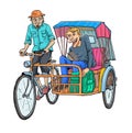 Freehand illustration, the rickshaw pullers carry a passenger Royalty Free Stock Photo