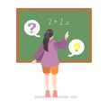 female student writing on chalkboard. math class. flat vector illustration.