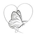 Elegant Outline butterfly with heart on white background.