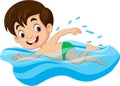 Cartoon little boy swimmer in the swimming pool Royalty Free Stock Photo