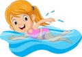 Cartoon little girl swimmer in the swimming pool