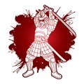 Samurai Warrior or Ronin Japanese Fighter Bushido Action with Armor and Weapon Cartoon Graphic Vector