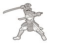 Samurai Warrior or Ronin Japanese Fighter Bushido Action with Armor and Weapon Cartoon Graphic Vector