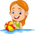 Cartoon happy girl playing beach ball Royalty Free Stock Photo