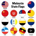 Malaysia State Flags Circle Button Icon Set