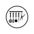 Kitchen and cooking vector icons in a circle: Knife, ax, fork, spoon Royalty Free Stock Photo