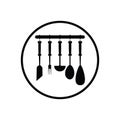 Kitchen and cooking vector icons in a circle: Knife, ax, fork, spoon Royalty Free Stock Photo