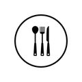 Kitchen and cooking vector icons in a circle: Knife, ax, fork, spoon Royalty Free Stock Photo