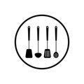 Kitchen and cooking vector icons in a circle: Knife, ax, fork, spoon Royalty Free Stock Photo