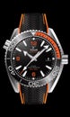 Realistic watch clock silver black orange face with fabric strap on isoled design classic luxury vector