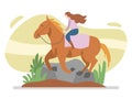 illustration of a woman riding a horse. horse running. suitable for sports, hobbies, friendship themes. flat vector Royalty Free Stock Photo