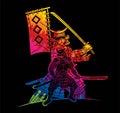 Samurai Warrior with Weapons Group of Ronin Japanese Fighter Cartoon Graphic Vector Royalty Free Stock Photo