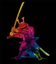 Samurai Warrior with Weapons Group of Ronin Japanese Fighter Cartoon Graphic Vector Royalty Free Stock Photo