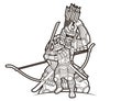 Samurai Warrior with Weapons Group of Ronin Japanese Fighter Cartoon Graphic Vector Royalty Free Stock Photo
