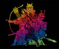 Samurai Warrior with Weapons Group of Ronin Japanese Fighter Cartoon Graphic Vector Royalty Free Stock Photo