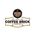 Vintage Retro Logo Style for Coffee Shop Logo Design. With Glass and brick on a brown color Royalty Free Stock Photo