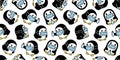 Penguin Seamless pattern face mask covid-19 bird vector alcohol cartoon scarf isolated doodle tile background repeat wallpaper ill