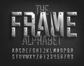 Frame alphabet font. Beveled metal letters and numbers with screws.