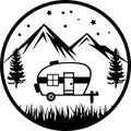 Camper camping sight camping site with mountains and tree round design with svg file for cricut and silhouette