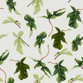 Exotic bright green leaves seamless pattern on light vintage background.