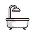 Symbol of a shower and bath, in black line art style and shadow detail Royalty Free Stock Photo