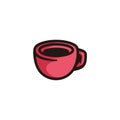 Symbol of a coffee cup, in red colored black line art style and shadow detail Royalty Free Stock Photo