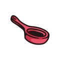 Symbol of a small frying pan, red colored in black line art style and shadow detail Royalty Free Stock Photo