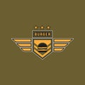 Vintage Retro Style for Burger Army Logo. With army military wings badge icon