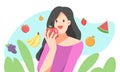 illustration of woman eating fruit. flalt vector style Royalty Free Stock Photo