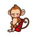 Cute baby monkey cartoon relaxing on air mattress Royalty Free Stock Photo