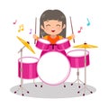 Cute girl playing drum instrument. Musical clip art Royalty Free Stock Photo
