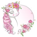 Portraitof cute unicorn  with flowers. Royalty Free Stock Photo