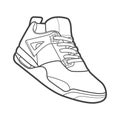 Shoes sneaker outline drawing vector, Sneakers drawn in a sketch style, black line sneaker trainers template outline, vector Illus