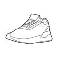 Shoes sneaker outline drawing vector, Sneakers drawn in a sketch style, black line sneaker trainers template outline, vector Illus