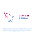 Outline unicorn dental logo vector template