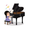 Cute girl playing a piano instrument. Musical clip art.