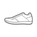 Line drawing of a shoe, vector illustration. Simple line art drawing at sneakers. Line out black of a Shoe Icon. Royalty Free Stock Photo