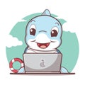 Cute dolphin working on laptop cartoon illustration Royalty Free Stock Photo