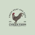 Vintage logo sign of chiken farm with hand drawn style vector