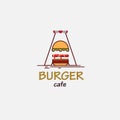 Burger logos. Sandwich. Fast food burger bakery. Modern food stalls or cafes. Flat logo and fast food product brand